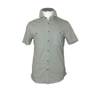NWOT Faherty Sz S Men's Short Sleeve Stretch Shirt Chest Pockets Pale Olive READ